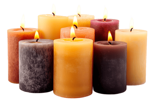 Various candles with warm flames in bright display png