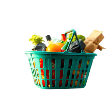 Green Grocery Basket, Fruits and Drinks, Shopping Experience png