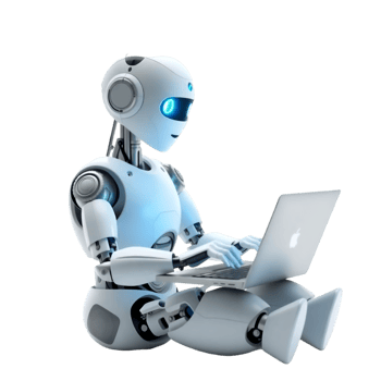 Futuristic Robot Working on Laptop, Innovative Technology png