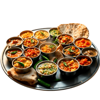 Traditional Indian Meal, Vibrant and Flavorful Platter png