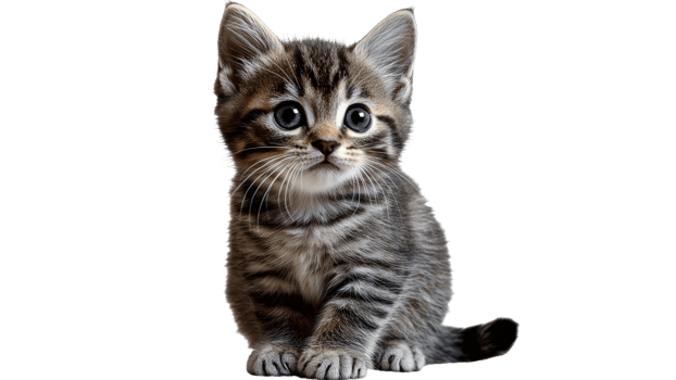 Cute tabby kitten sitting and looking curiously on transparent background png
