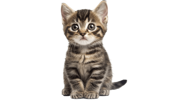 Cute striped kitten with big eyes poses quietly png