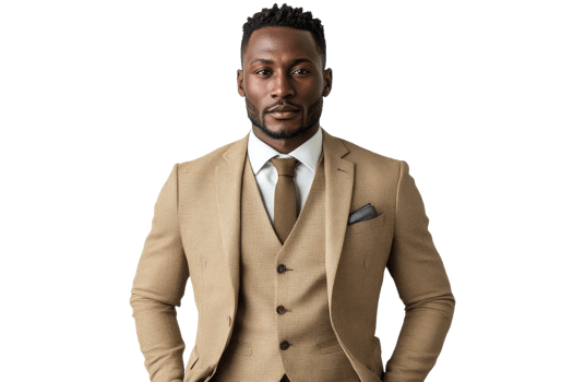 Stylish man in tailored suit posing confidently png