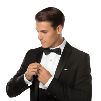 Formal tuxedo fitting event for young man elegant setting portrait photography indoor capturing style and confidence png