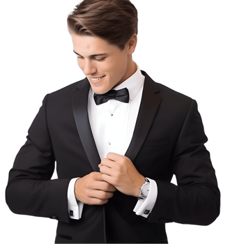 Formal attire young man smiling indoor setting portrait photography elegant ambiance close-up view confidence and style png