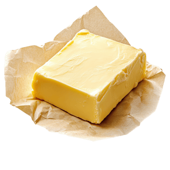 Fresh Block of Butter on Brown Parchment Paper with Soft Texture and Rich Yellow Color Ideal for Culinary Use png