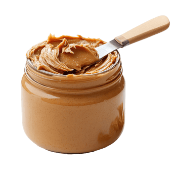 Smooth and Creamy Peanut Butter in a Glass Jar with a Wooden Spoon Resting on Top for Delicious Spreads and Recipes png
