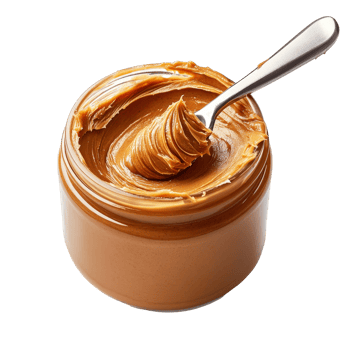 Creamy peanut butter in a glass jar with a spoon, . a . for culinary and health themes png