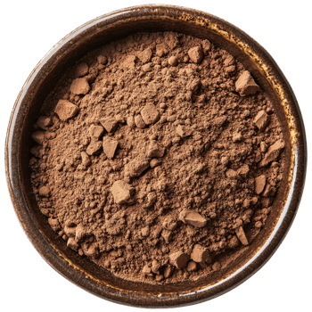 Dark Cocoa Powder in Round Ceramic Bowl for Baking and Cooking Enhancements with Natural Ingredients png