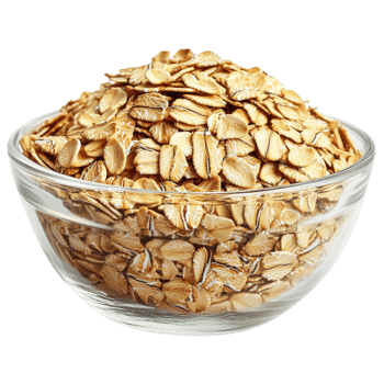 Glass bowl filled with raw rolled oats displaying a healthy whole grain ingredient for cooking and baking recipes png