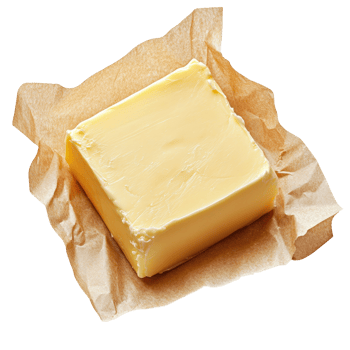 Fresh and Creamy Block of Butter Wrapped in Yellow Paper on . for Culinary or Baking Use png