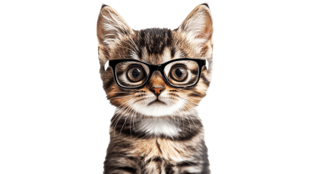 Cute cat wearing glasses poses for attention png