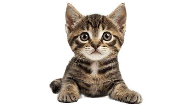 Big eyed striped kitten on white png