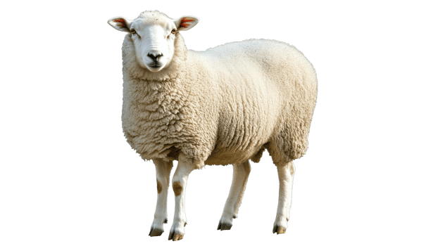 Fluffy sheep standing on a white background png