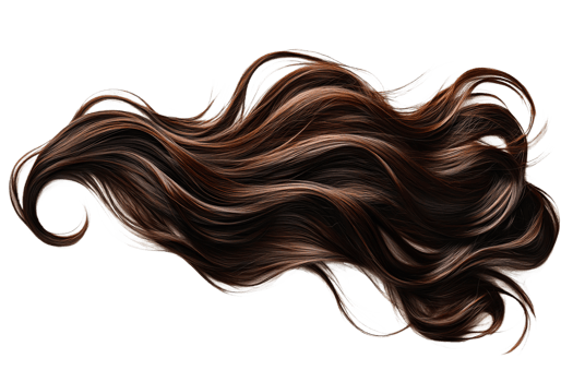 Long flowing brown hair draped elegantly on white png