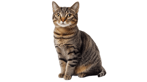 Friendly tabby cat posing for attention indoors png