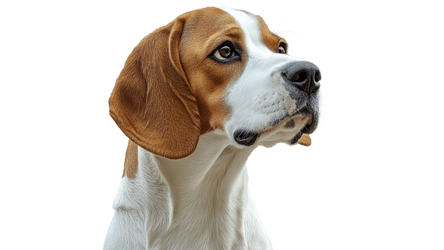 Beagle sitting with a curious expression at home png