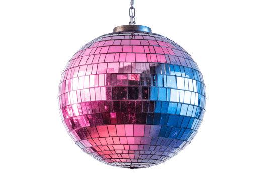 Colorful disco ball hanging from ceiling png