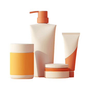 An orange and white cosmetic products set on a transparent background png