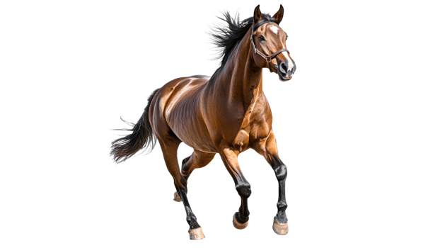 Beautiful brown horse running in the field png