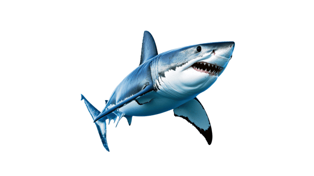 Great white shark swimming in clear ocean waters png