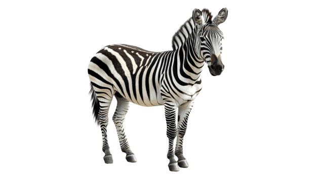 Zebra in natural pose on white background png