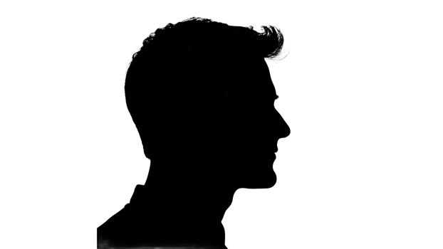 Profile silhouette of a man in black and white png