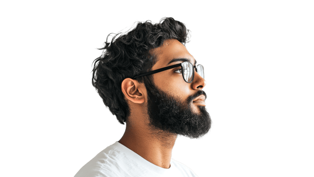 Profile of a man with curly hair and glasses png