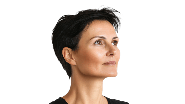 Woman with short hair looking confidently upward png