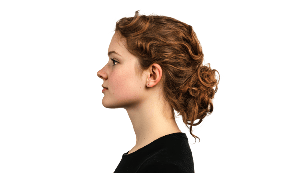 Curly haired girl in studio profile png