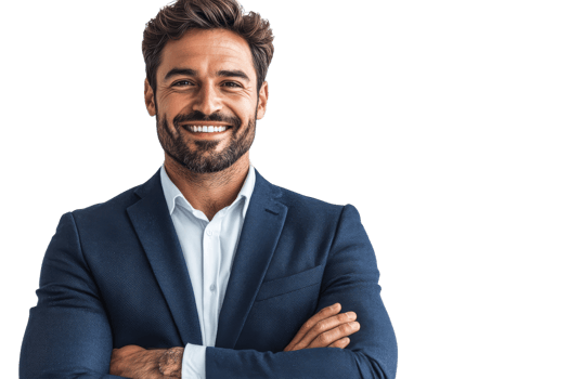 Confident man smiling, arms crossed png