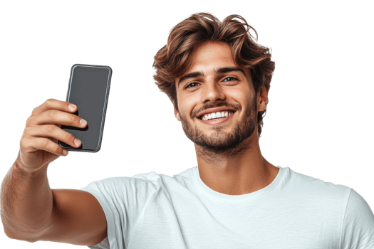 Smiling young man takes casual selfie png