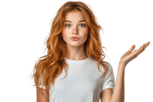 Young woman gestures with a questioning expression png
