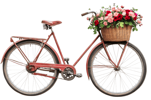 Vintage bicycle with flowers on a sunny day png