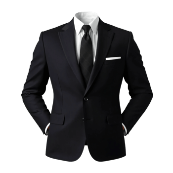 A black suit with a white shirt and tie png