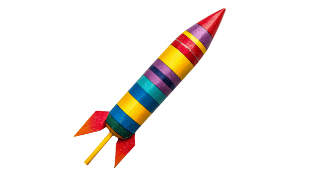 Colorful striped rocket in a playful setting png