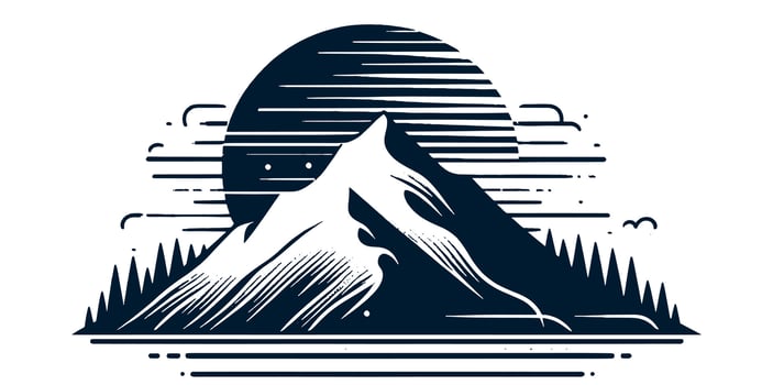 A mountain with a sun and a wave in the background vector