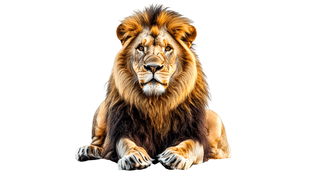 Lion resting with majestic mane in serene pose png