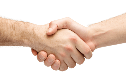 Two hands join together in a firm handshake png