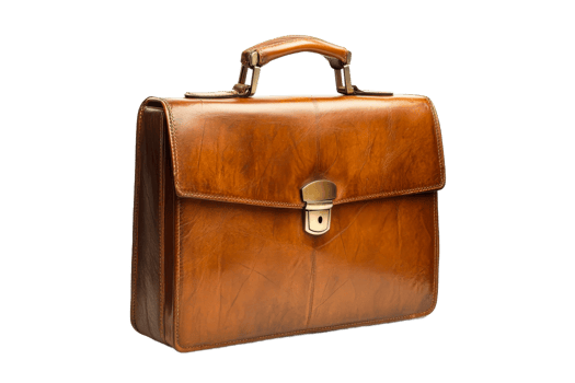 Elegant brown leather briefcase with handle png