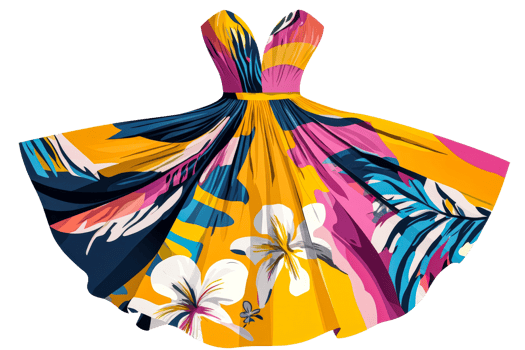 Vibrant prints on tropical dress design png