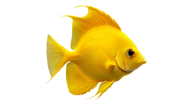 Bright yellow fish swimming gracefully in water isolated cut out transparent png