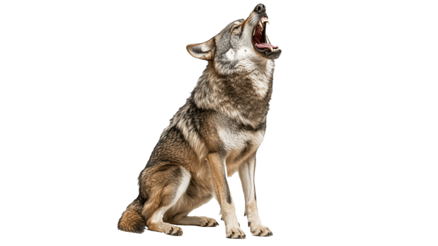 Howling wolf in a natural setting during daytime png