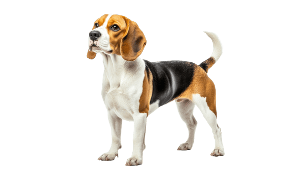 Beagle poses confidently in bright setting png