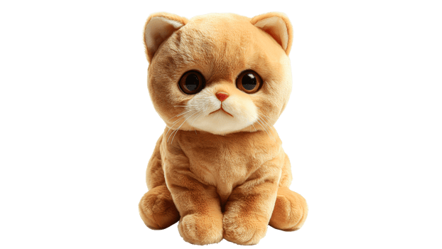 Cute plush cat toy with big eyes and soft fur png