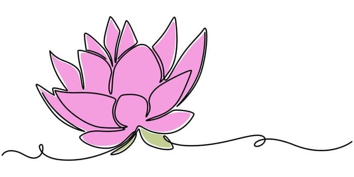 Lotus flower continuous one line drawing wellness concept in simple linear style illustration vector