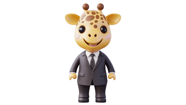 Giraffe in a suit smiles in a playful setting png