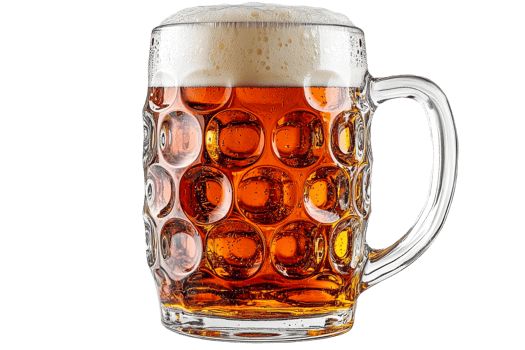 Enjoying a cold beer in a glass mug png