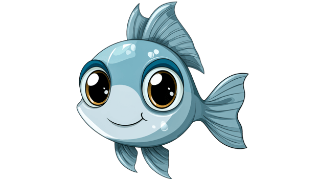 Cute cartoon fish swimming in bright colors png