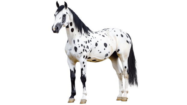 Graceful spotted horse poses in profile png